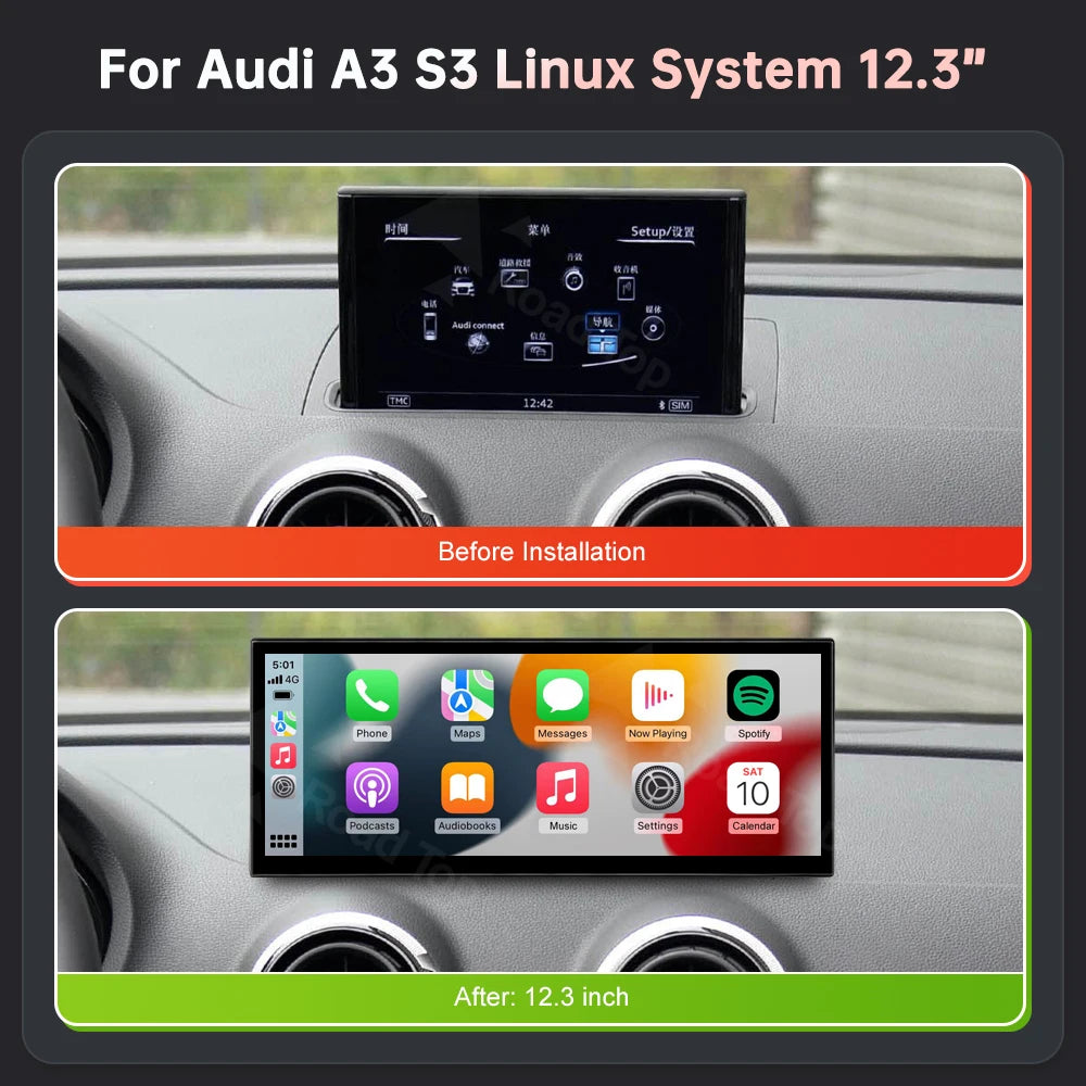 12.3 inch Wireless CarPlay Multimedia Display Touch Screen For Audi A3 S3 2014-2019 with A | AUTOKITSHOP