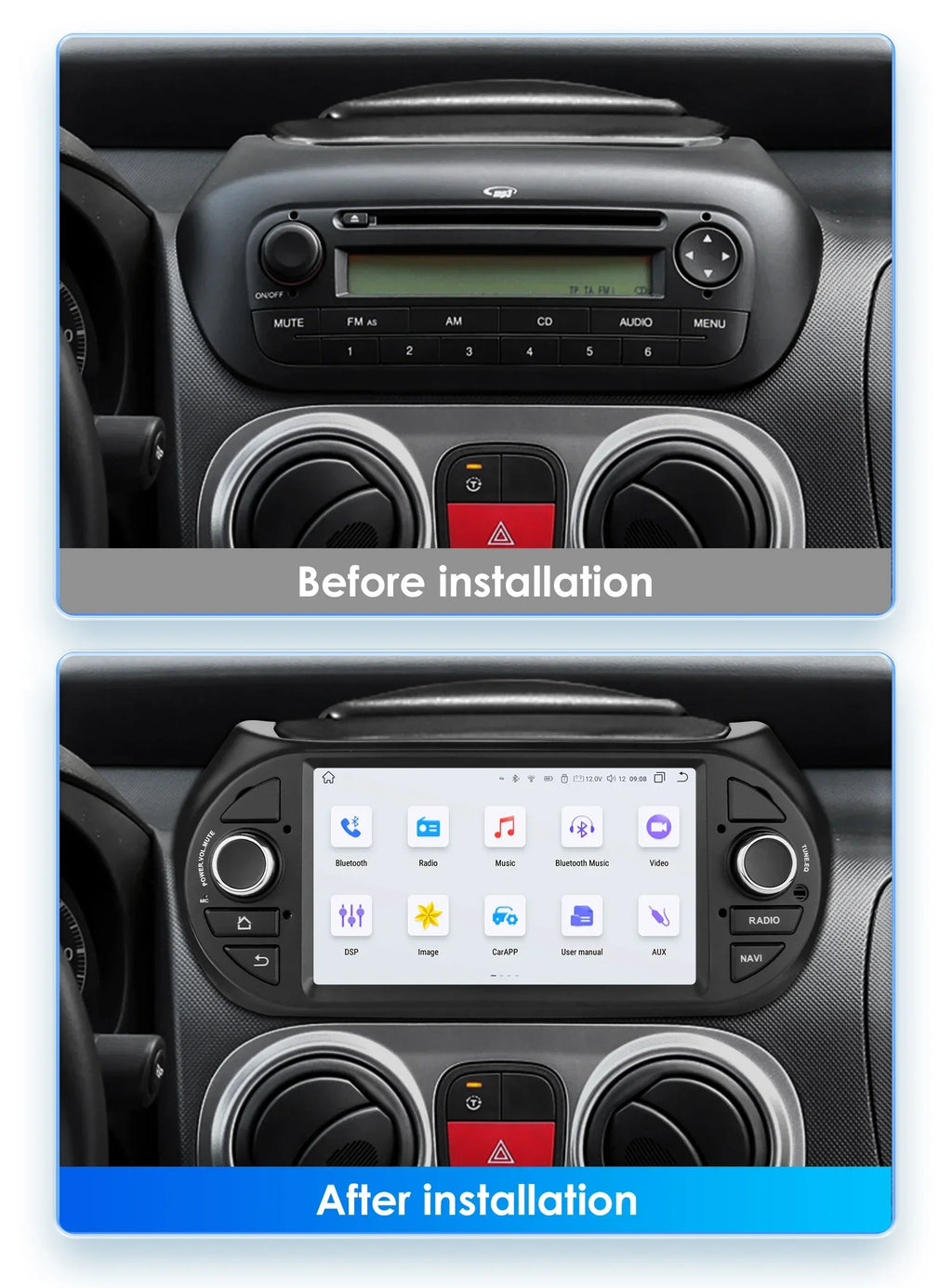 OSSURET Carplay Android Auto Car Radio for Fiat Fiorino / Citroen Nemo / Peugeot Bipper Ca