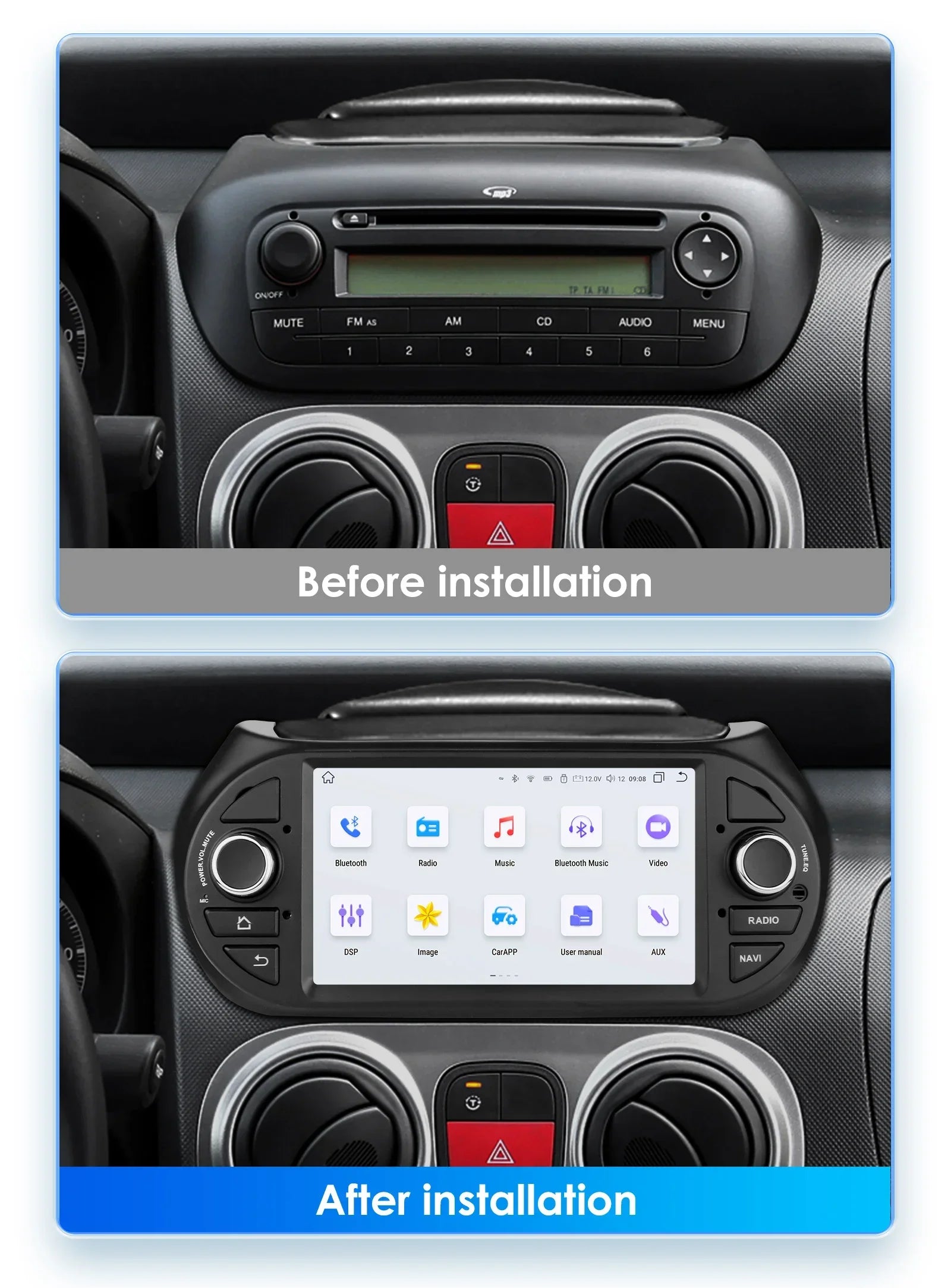 OSSURET Carplay Android Auto Car Radio for Fiat Fiorino / Citroen Nemo / Peugeot Bipper Ca
