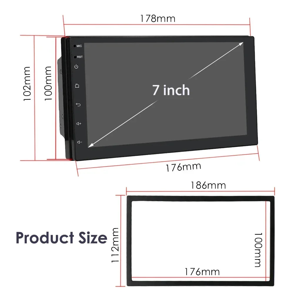 7"Univesal Car radio Head Unit 2din Android 12 Auto Car radio GPS navigation Stereo Audio