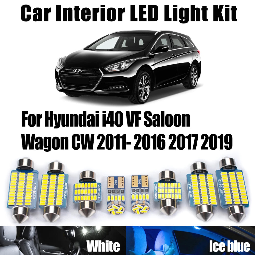 15-Piece LED Interior Light Kit for Hyundai i40 VF Saloon Wagon CW 2011-2016 - Canbus Dome Map Door Trunk Bulbs | AUT...