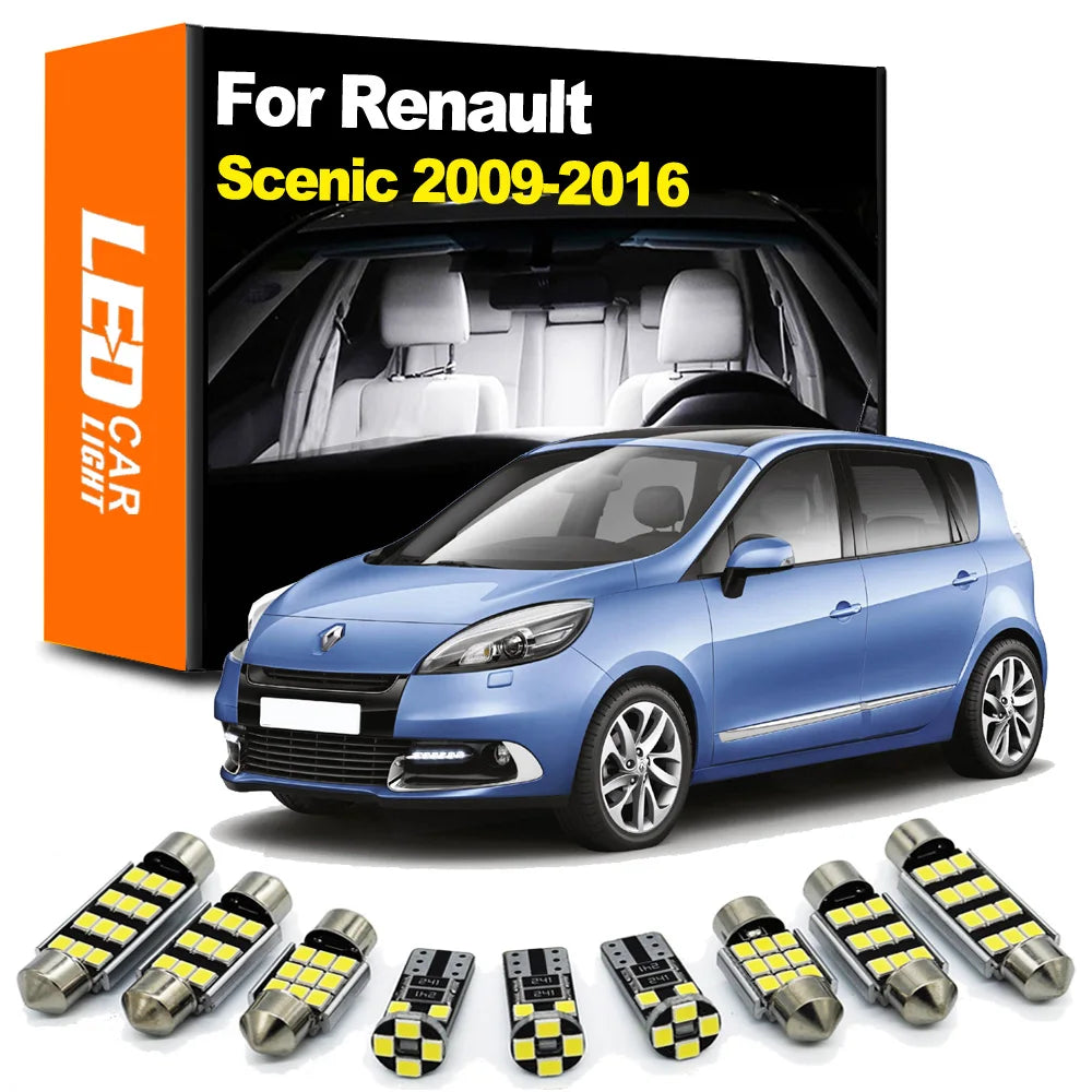 17-Piece LED Interior Light Kit for Renault Scenic III 3 MK3 2009-2013 - Canbus Dome Map Door Trunk Bulbs | AUTOKITSHOP