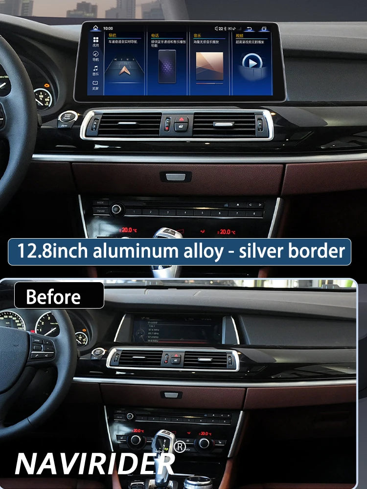12.8inch Android 14 GPS Screen For BMW 5 Series GT F07 F07N 2013-2017 Navirider BT CarPlay