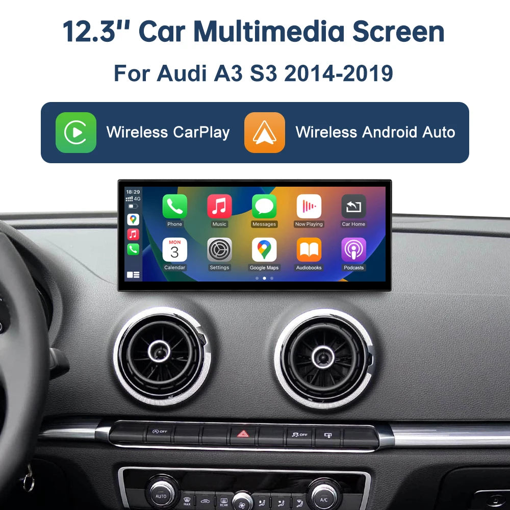 12.3 Road Top Touch Screen Multimedia Display For Audi A3 2014-2019 LHD Airplay Miracast F | AUTOKITSHOP