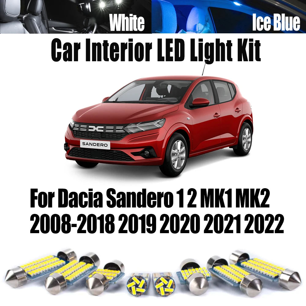 LED Interior Light Kit for Dacia Sandero 1 2 MK1 MK2 2008-2016 - Canbus Dome Map Door Trunk Bulbs | AUTOKITSHOP