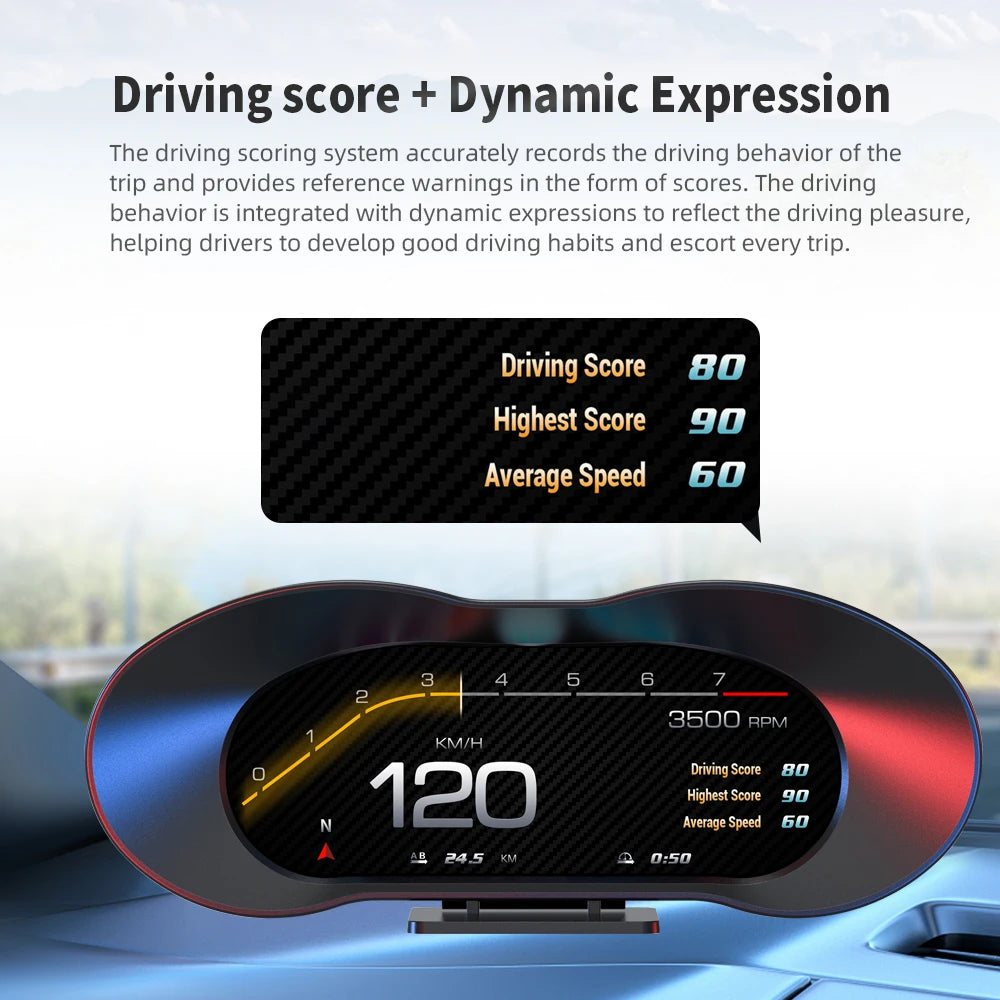 P5 HUD OBD2&GPS Car Head Up Display Speedometer Auto Display Alarm Water Oil Tem for OBD2 P5 - Automotive LED Light