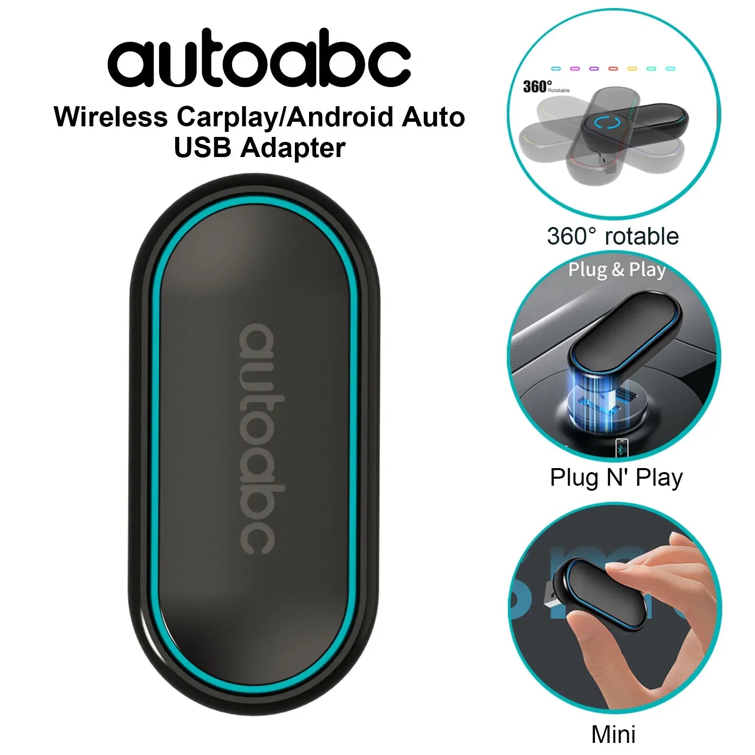 2-in-1 360 Degree Wireless Adapter CarPlay Android AUTO Car Dongle USB Smart Mini Box Plug | AUTOKITSHOP