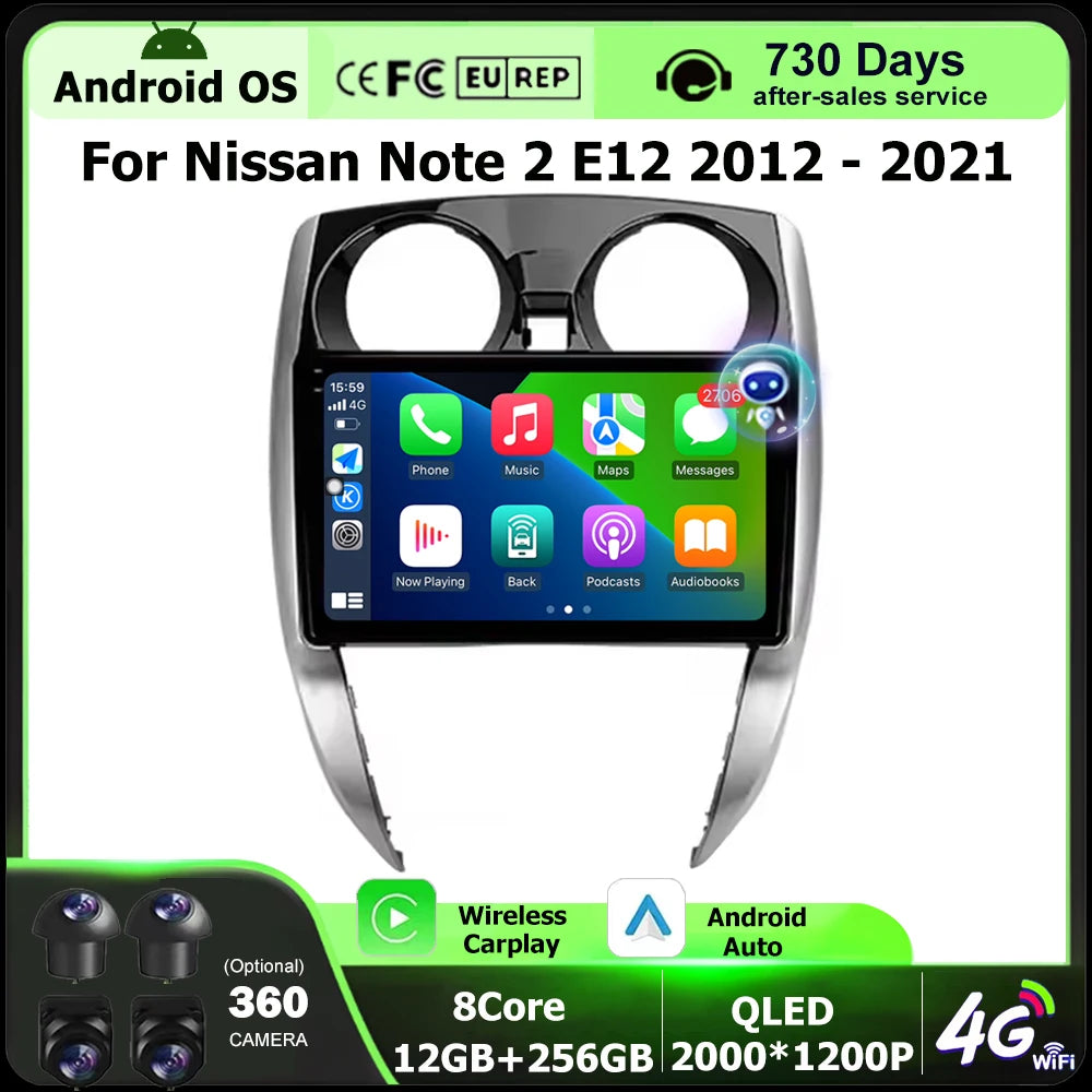 10 Inch For Nissan Note 2 E12 2012 - 2021 Android 16 Auto Car Radio Multimedia Video Playe
