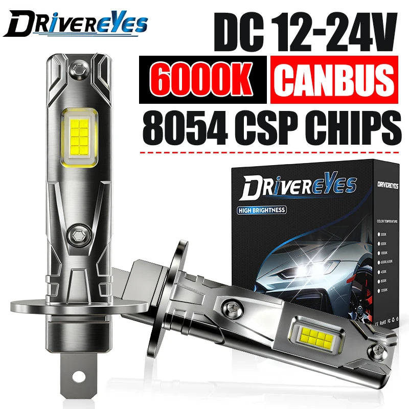 H1 LED Headlight Bulb 2Pcs 1:1 Car Lamp Plug&Play 6000K Mini for Auto Super Bright Light 1