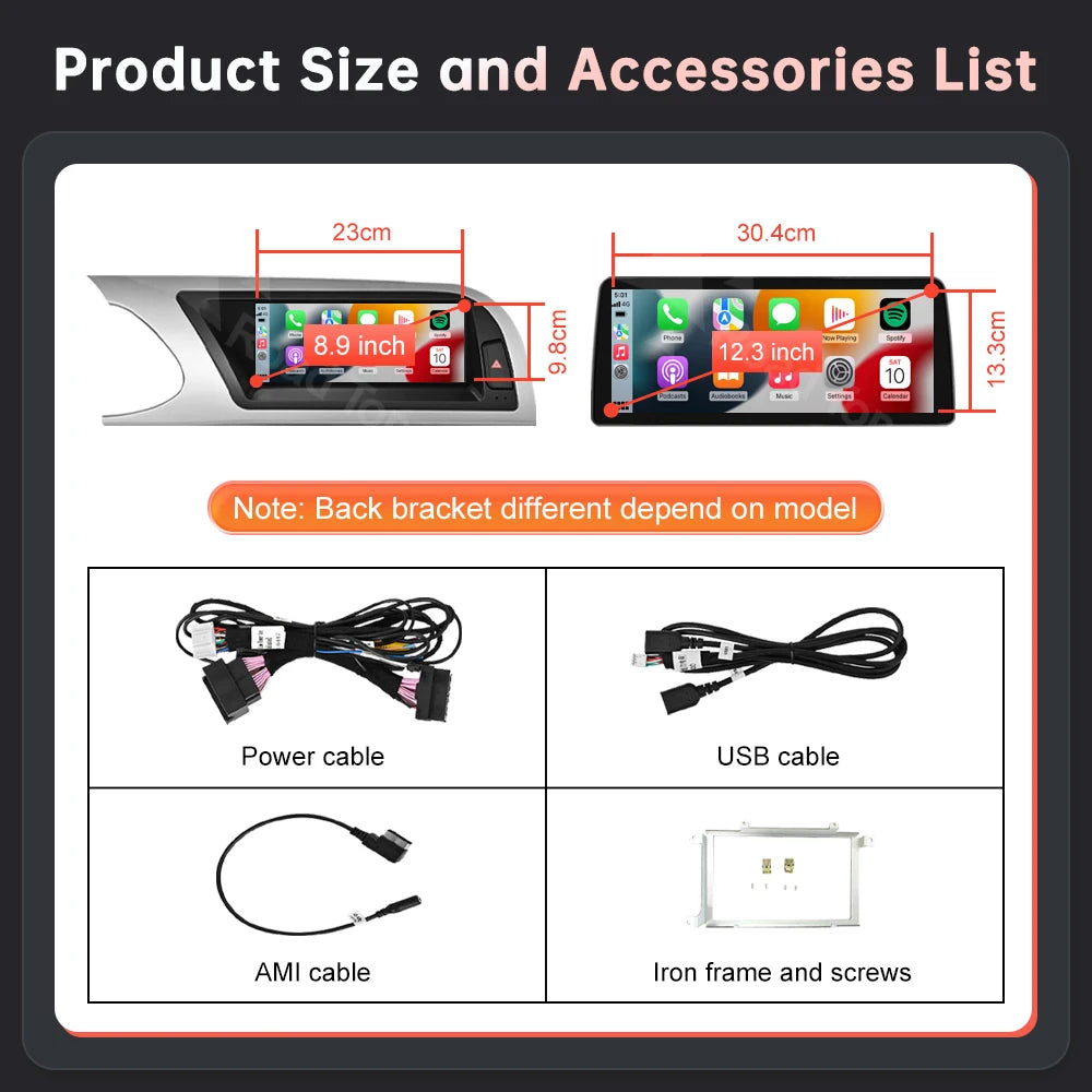 Road Top 1920*720 Multimedia Touch Screen Wireless CarPlay Android Auto for Audi A5 2008-2 | AUTOKITSHOP