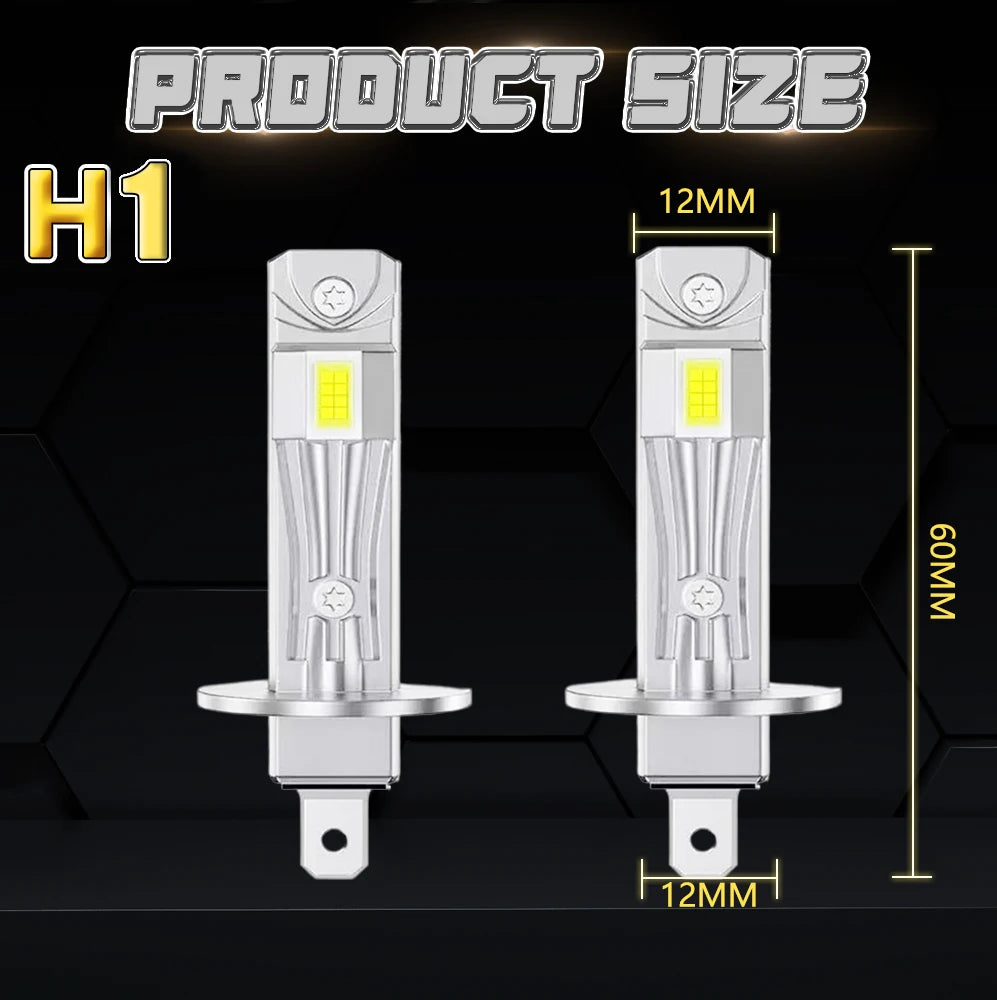 H1 LED Headlights 200W 9084 CSP H1 LED Auto Light Canbus 1: 1 Size Fanless Wireless Mini H