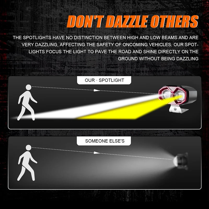 Motorcycle Spotlights Auxiliary LED Hi/Low Beam For Moto Universal Headlight Driving Fog L