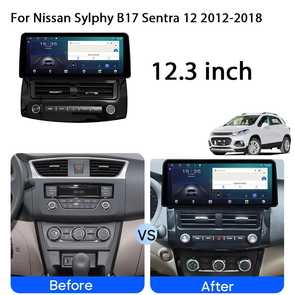 12.3" Android 15 Carplay Car Radio For Nissan Sylphy B17 Sentra 12 2012 - 2018 Multimedia