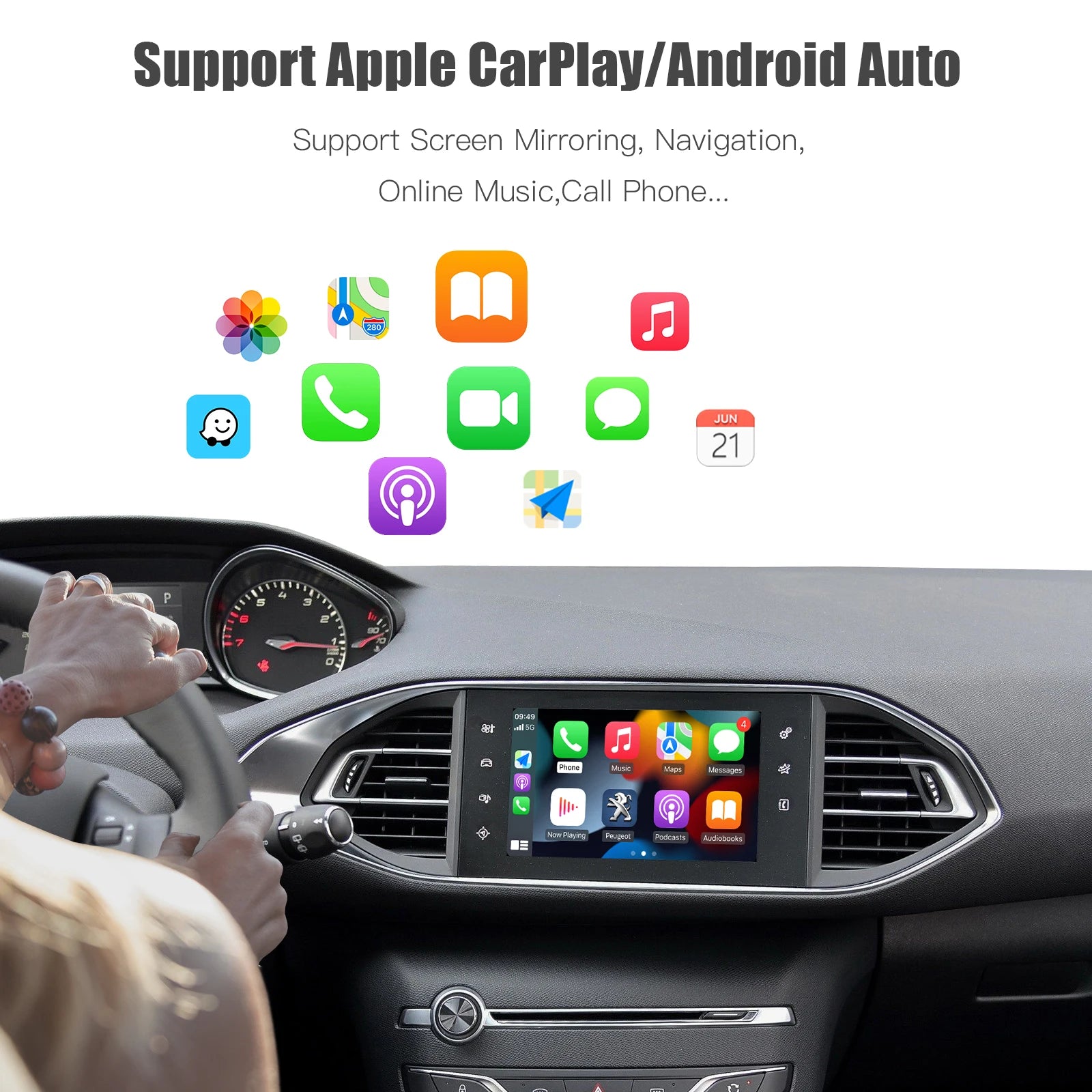 CARABC Wireless Carplay Android Auto Reverse Camera Mirroring For Peugeot Citroren SMEG MR