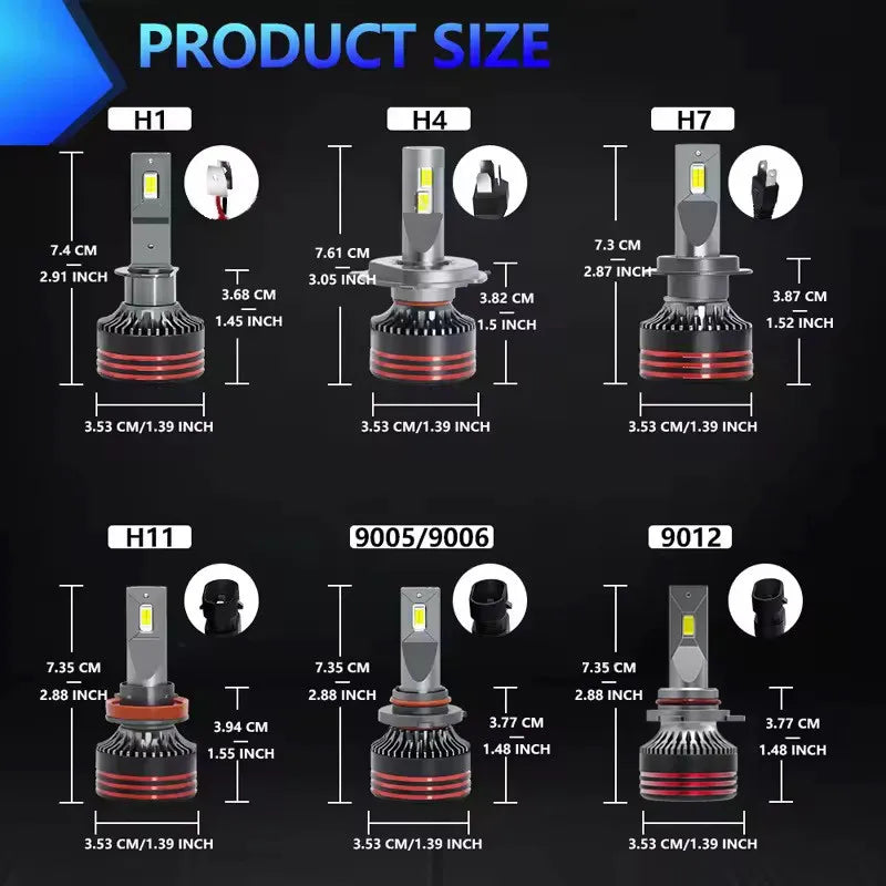 Erruson 380W 300000LM H4 LED H7 H11 Car Headlight Bulb High Power CSP H1 H3 9005 9006 9012 HIR2 Turbo Lamp 6000K Car Light 12V