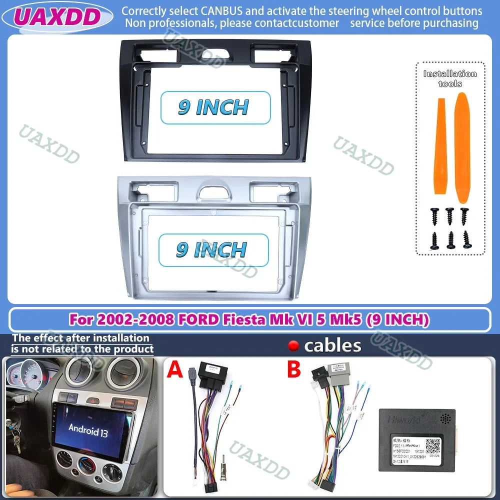 9 Inch For Ford Fiesta Mk VI 5 Mk5 2002-2008 Radio Car Android MP5 Player Casing Frame 2di