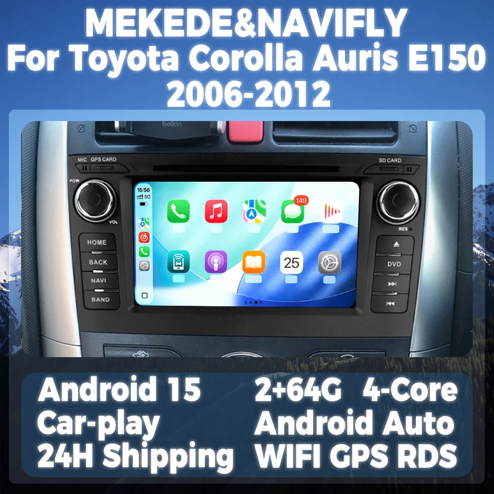 7" Android 15 Car Radio For Toyota Corolla Auris E150 2006-2012 Multimedia Player GPS Inte