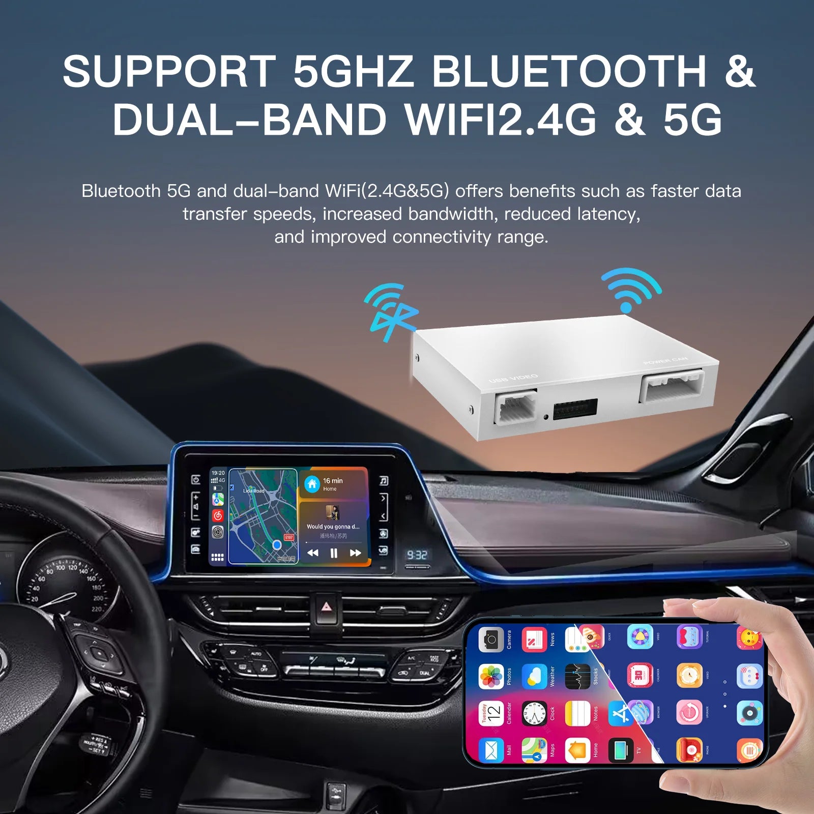 CARABC Wireless Carplay Android Auto For TOYOTA RAV4 Corolla Tacoma Camry CHR Tundra Highl
