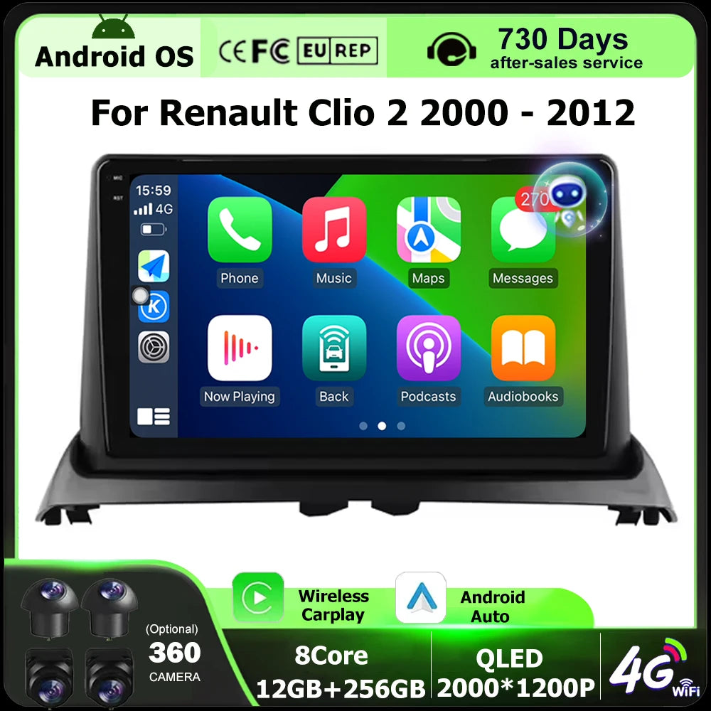 Android 16 Auto For Renault Clio 2 2000-2012 Car Radio Multimedia Video Player GPS Navigat