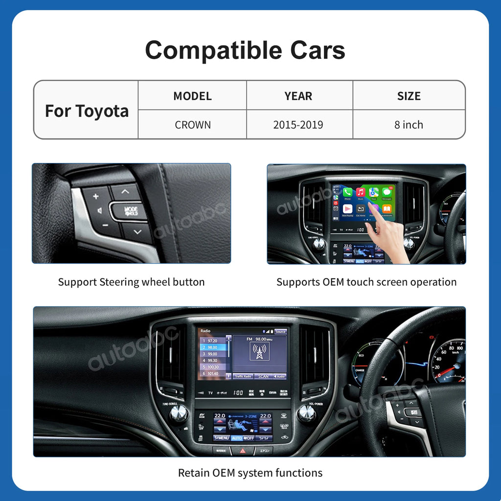 Wireless CarPlay Android Auto for For Toyota Crown 8inch Screen 2015-2019 with Car Play Ai | AUTOKITSHOP