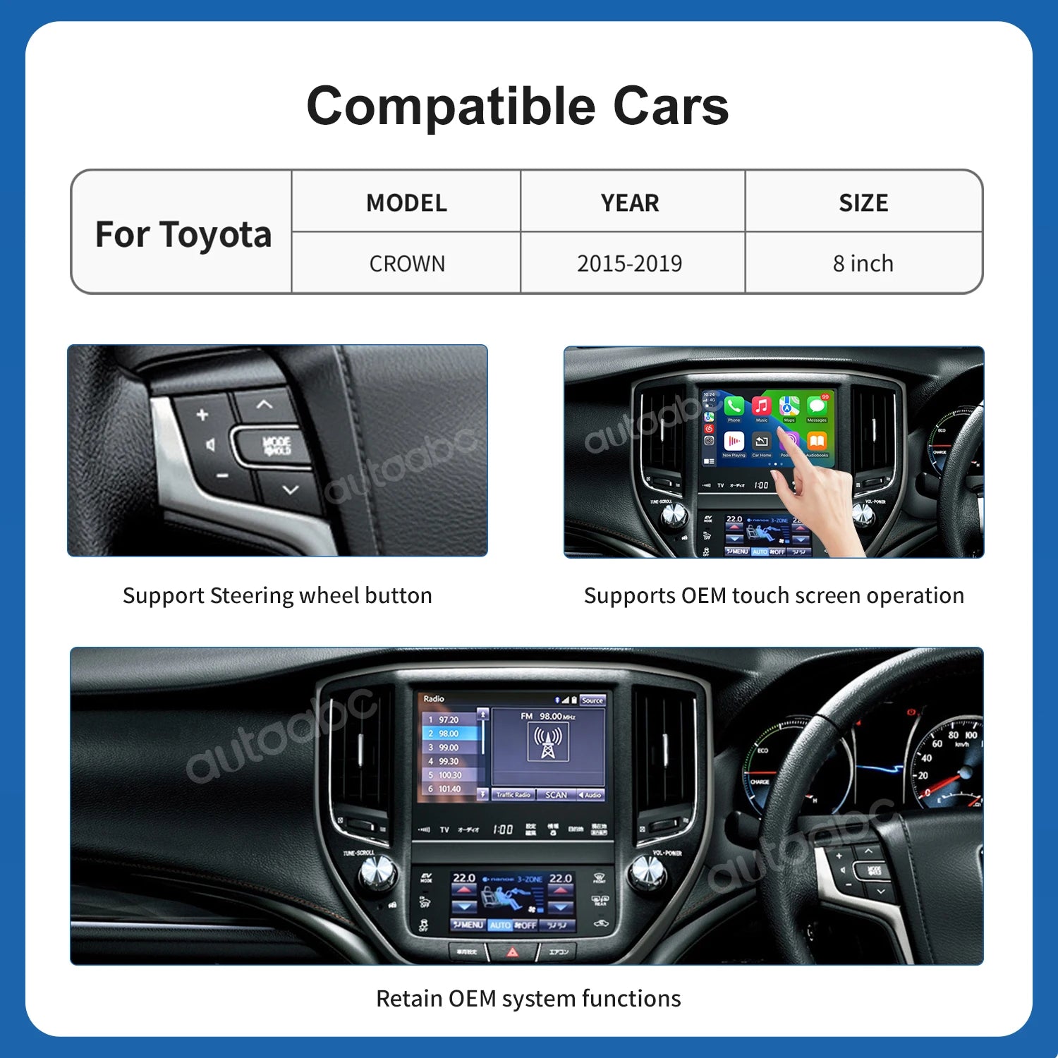 Wireless CarPlay Android Auto for For Toyota Crown 8inch Screen 2015-2019 with Car Play Ai | AUTOKITSHOP