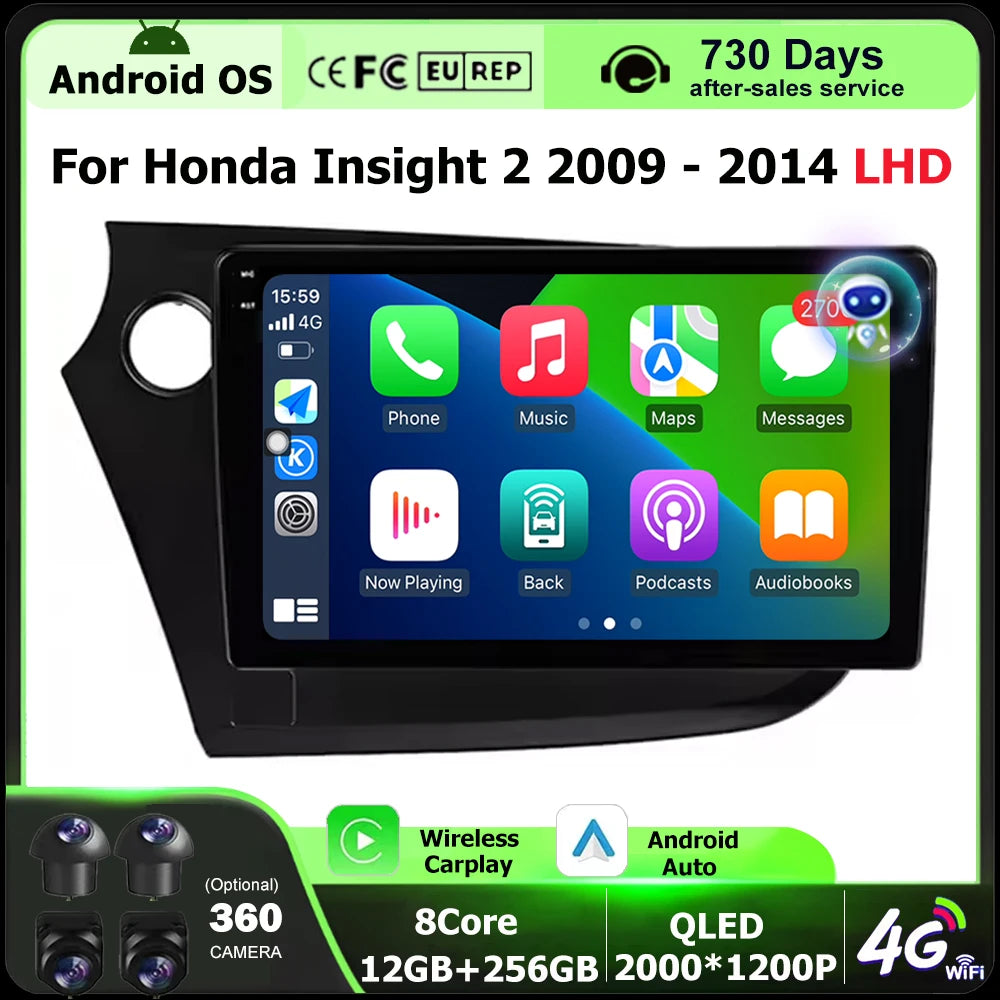 Wireless Carplay For Honda Insight 2 2009- 2014 LHD Android 16 Auto Car Radio Multimedia V