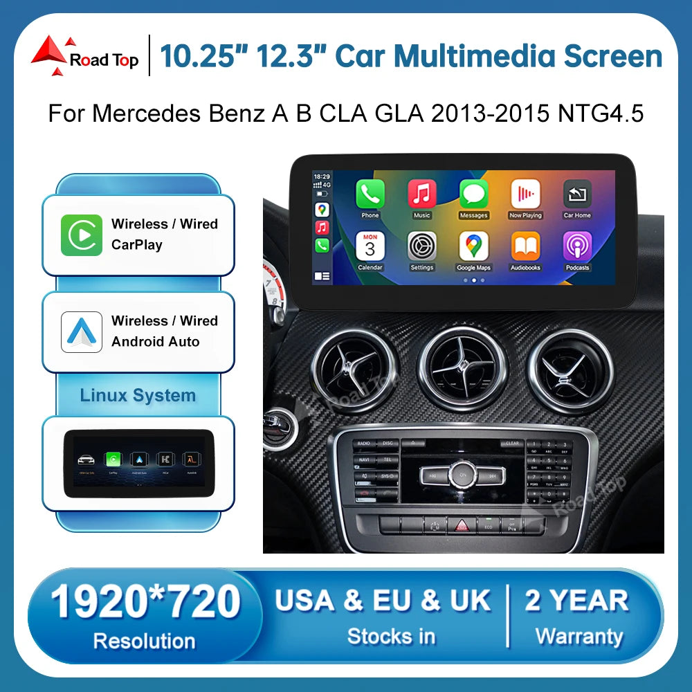 Linux Carplay Screen Car Multimedia Player Display For Mercedes-Benz GLA CLA A B G Class W | AUTOKITSHOP
