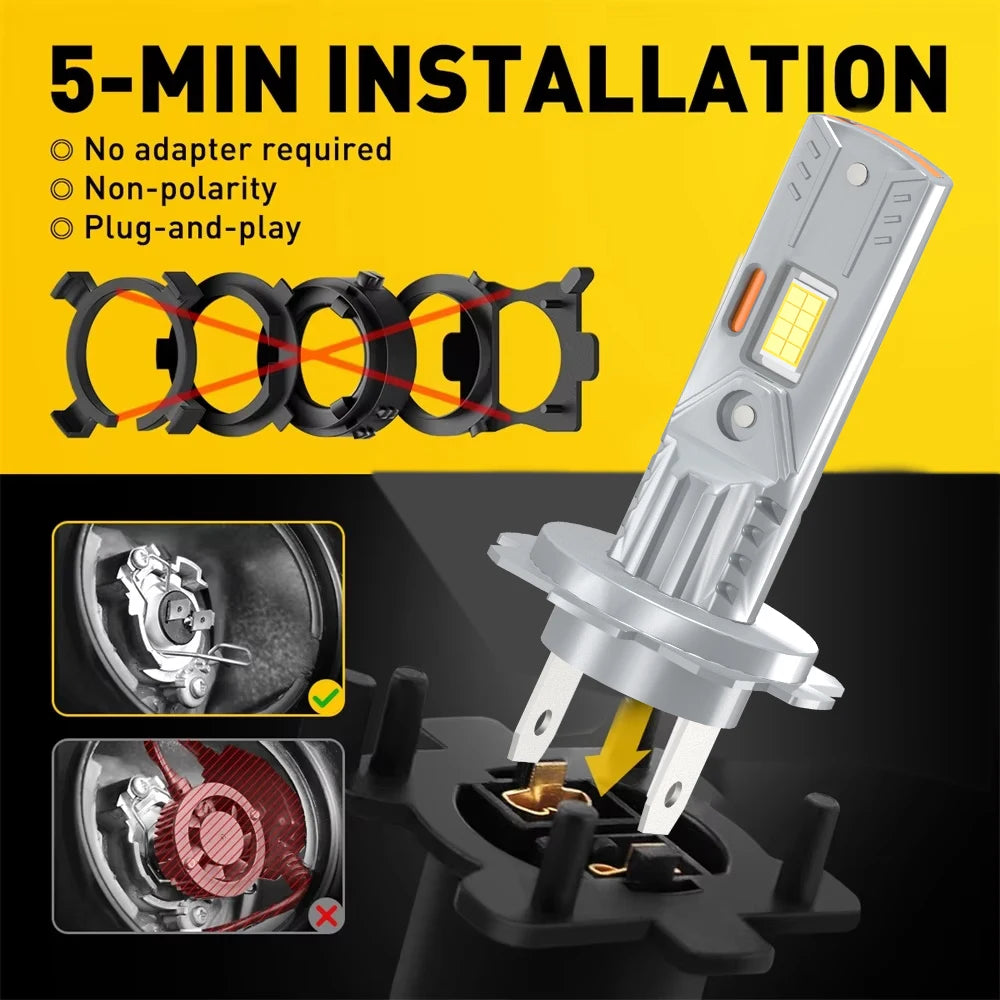 2/4Pcs LED CSP Chips HB3 H7 Car Headlight Bulbs Wireless Lamps 60000Lm For Hyundai TUCSON