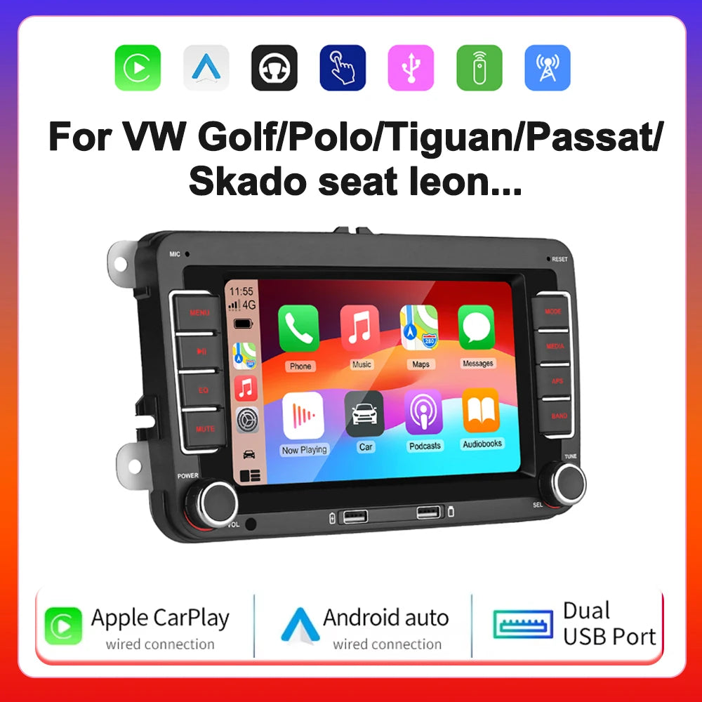 7inch Car Radio CarPlay Android Auto For VW Volkswagen Skoda Octavia Golf 5 6 Touran Passa