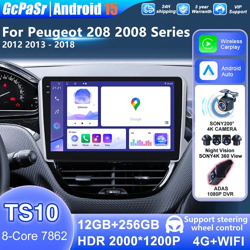 Stereo radio CarPlay For Peugeot 208 2008 Series 2012 - 2018 Android Car Radio Multimedia