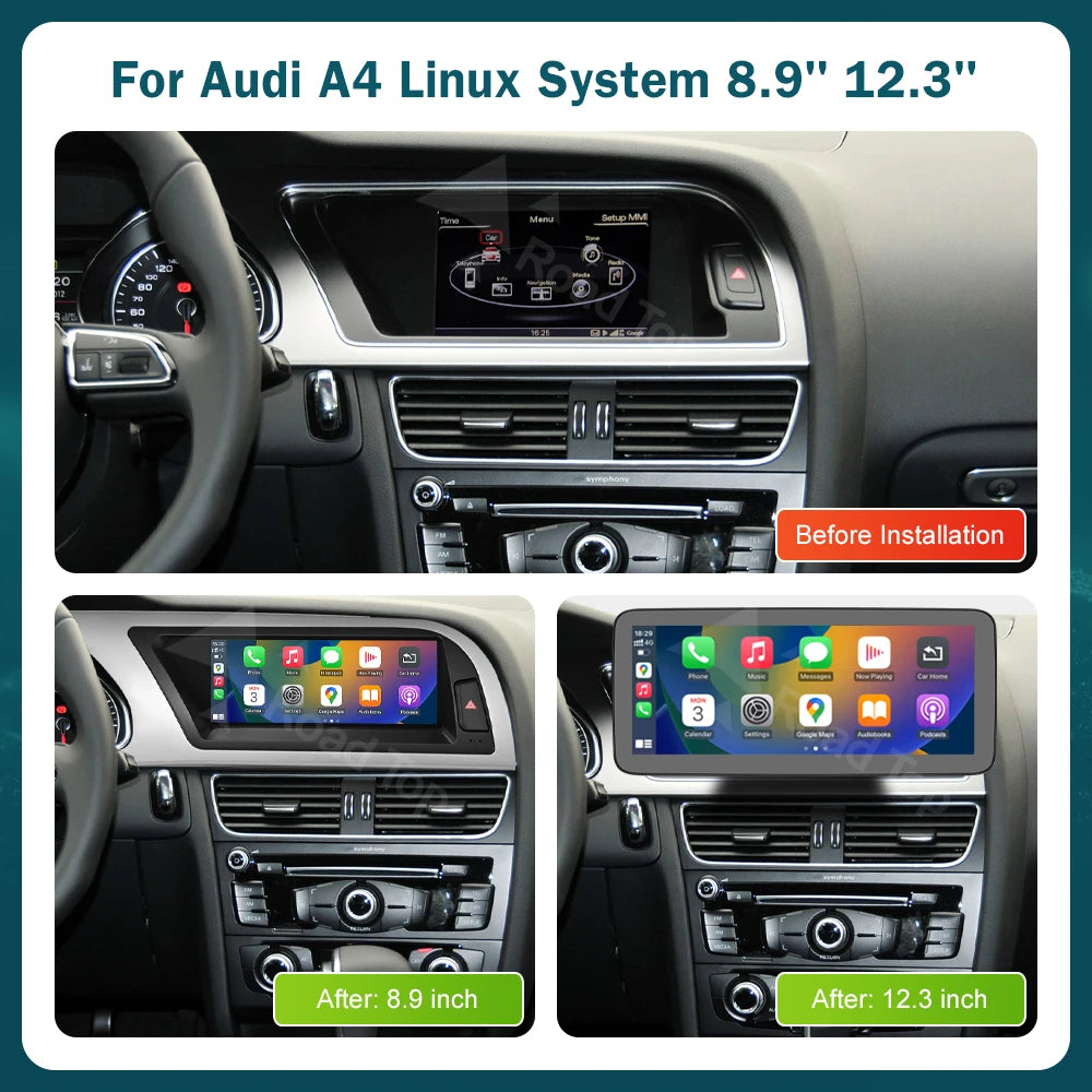CN RoadTop 3G MMI For Audi A4 2009-2015 Wireless CarPlay Multimedia Linux Screen Android A
