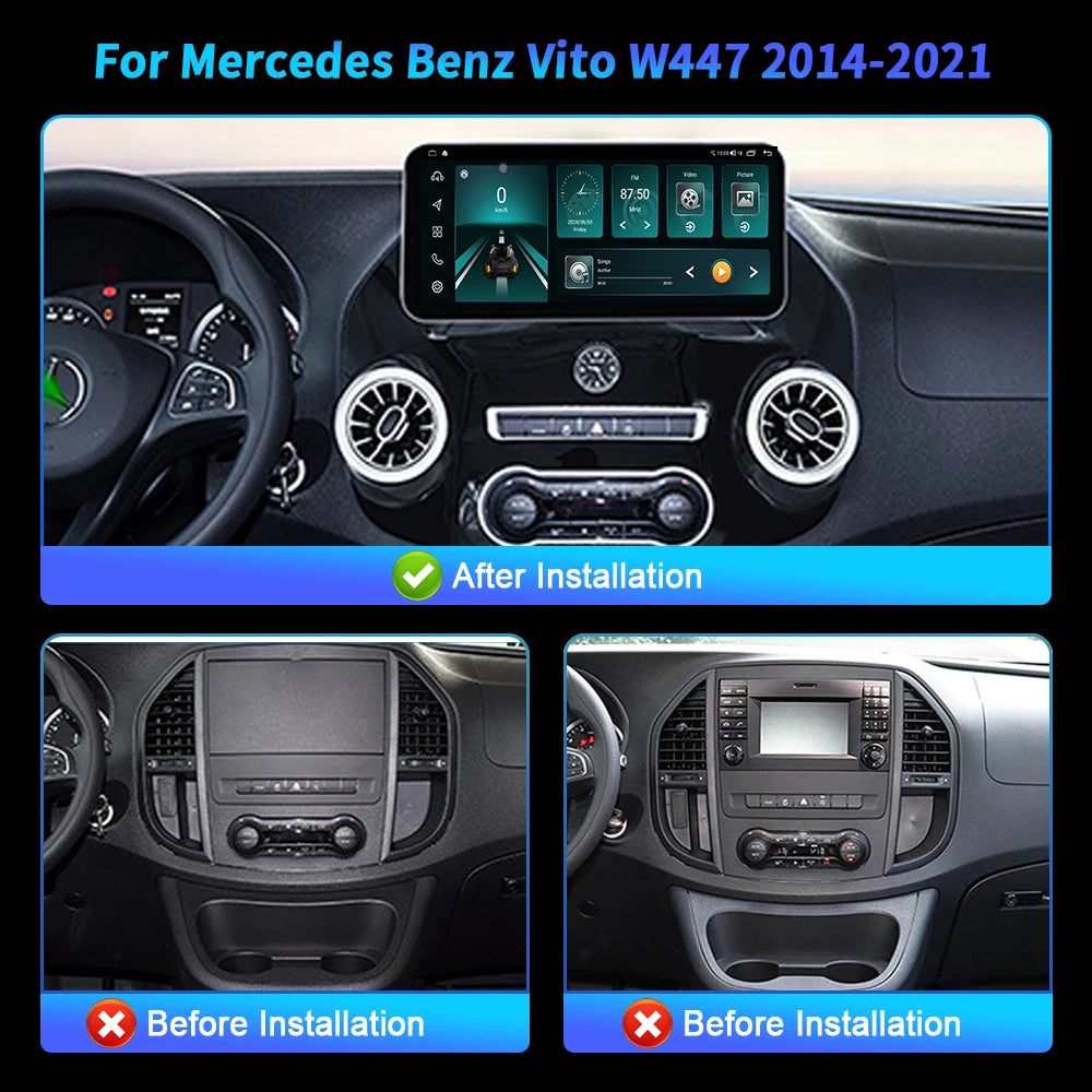 12.3 inch Android 14 For Mercedes Benz Vito W447 2014 2015 2016-2021 Wireless BT Carplay M