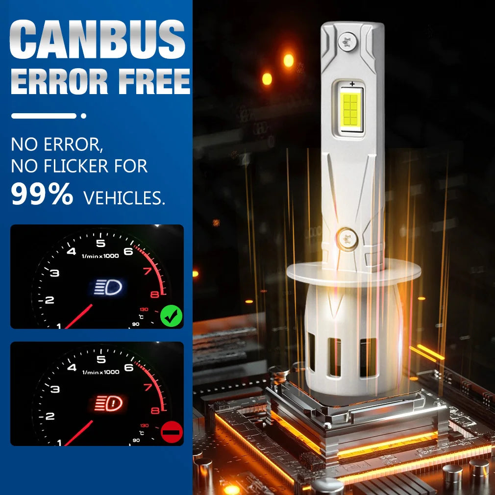 H1 H3 LED Headlight Bulbs CANBUS Lights 16PCS 3570 CSP Chips 6000K White Fog Light with Fa