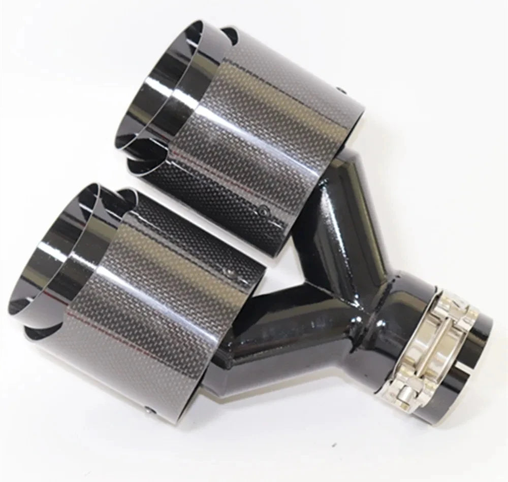 1Piece Exhaust Tip Real Carbon Fiber Black Stainless Steel Double Tail End Pipe Exhaust System f - Automotive LED Light