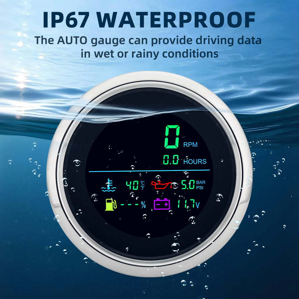 Universal 85MM 6 In 1 Gauge Multi-Function Tachometer Tach Fuel Gauge Water Temp Oil Pressure Vo - Automotive LED Light