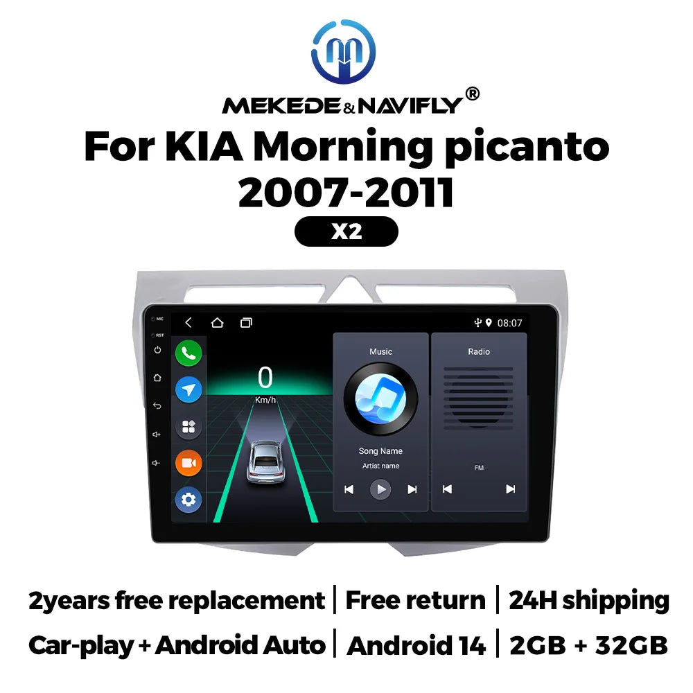 Android 14 Wireless Carplay Auto Car Radio for KlA Morning Picanto 2007-2011 Multimedia Vi | AUTOKITSHOP