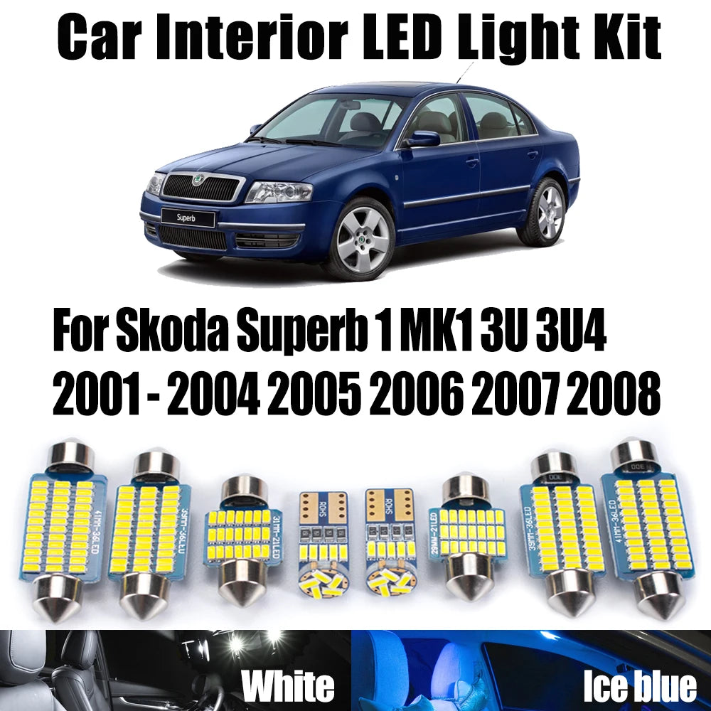 13-Piece LED Interior Light Kit for Skoda MK1 2001-2003 - Canbus Error-Free Interior Bulbs