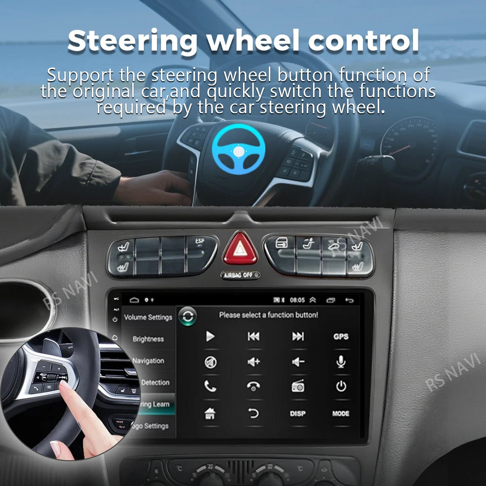 Android 16 2K QLED For Benz C Class W203 2005 - 2009 C200 C230 C240 C320 C350 Car Radio Mu