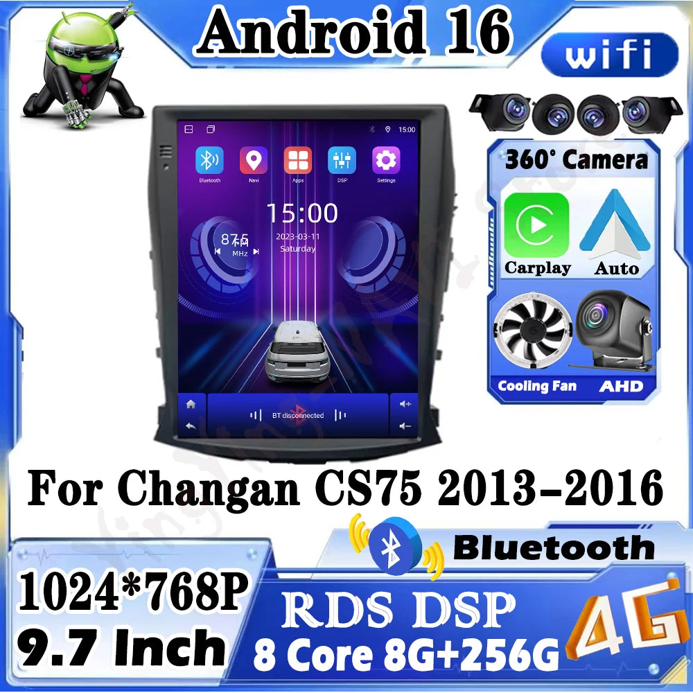 Android 16 Car Radio for Changan CS75 2013-2016 GPS Navigation Touch IPS Screen Multimedia