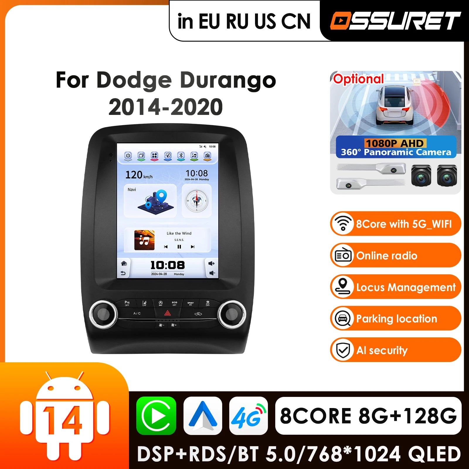9.7" CarPlay Android Car Radio GPS for Dodge Durango 2014-2020 - Stereo Multimedia Autoradio with 8 Core 8G 128G