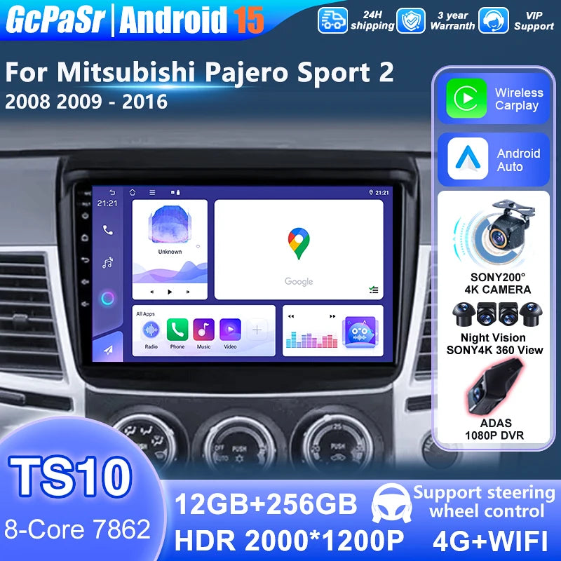 For Mitsubishi Pajero Sport 2 L200 Triton 2008 -2016 CPU 7862 Android 2K QLED Screen Car R