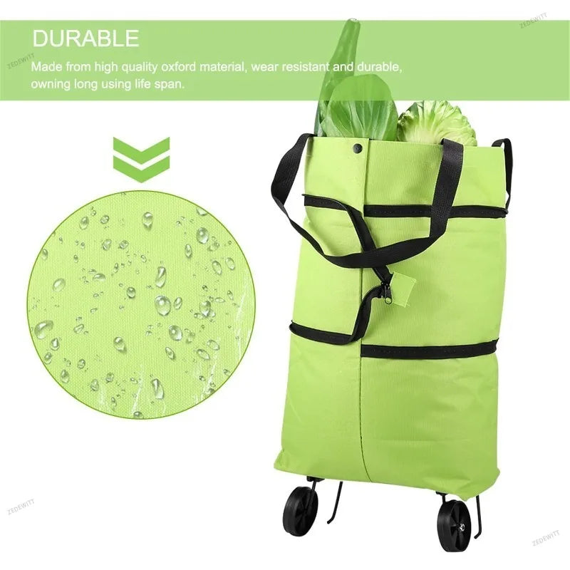 Lightweight 2 In 1 Foldable Grocery Cart Waterproof Rolling Tote Bag With Wheels Collapsible Tro - Automotive LED Light