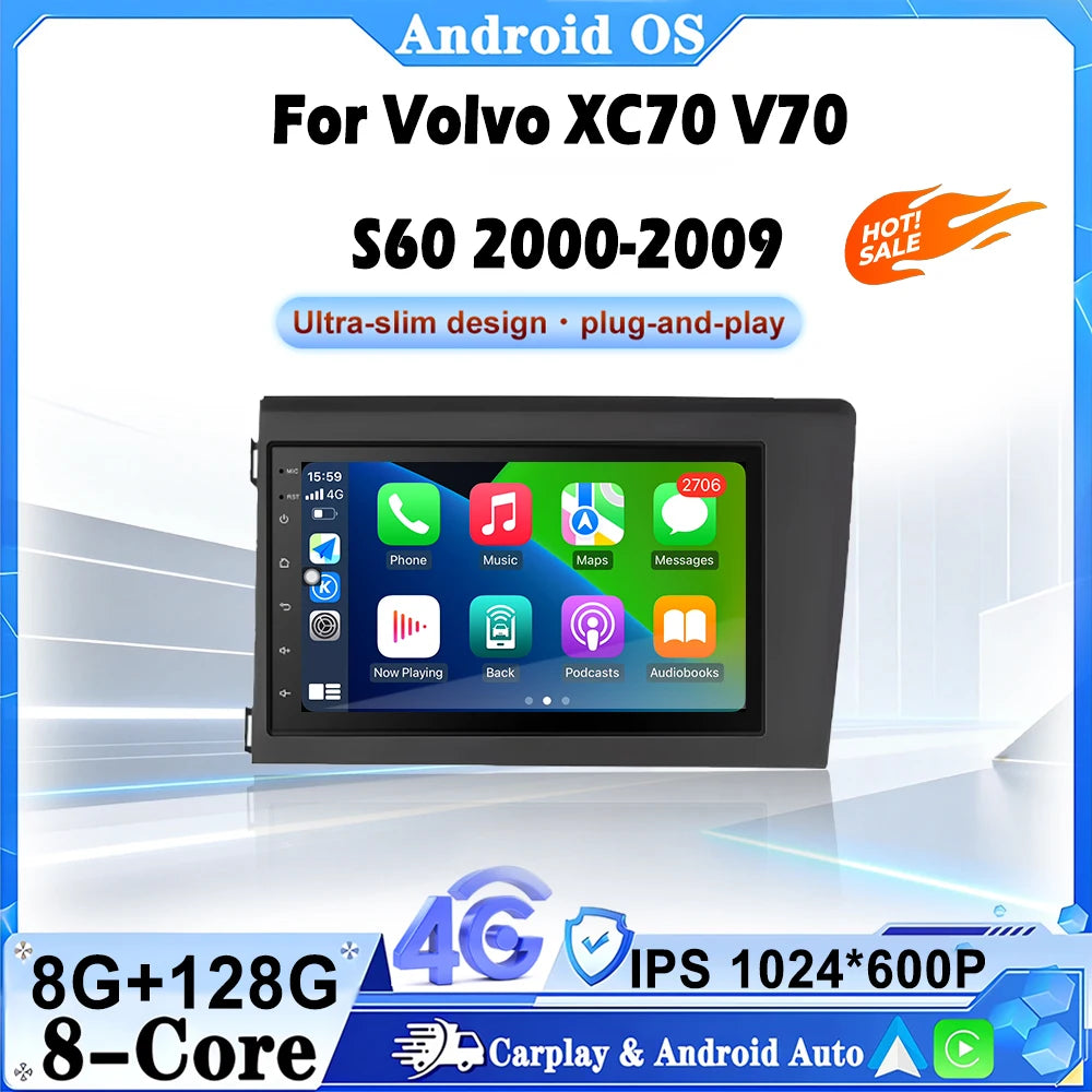 Car Radio Android Auto For Volvo XC70 V70 S60 2000-2009 WIFI Multimedia Player Stereo Navi