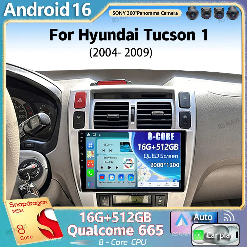 Android 16 For Hyundai Tucson 1 2004 - 2009 LHD 2K QLED Android Car Radio Multimedia Video
