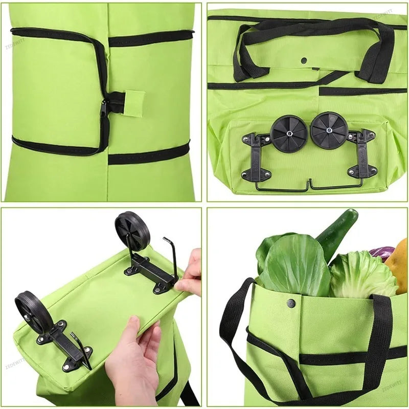 Lightweight 2 In 1 Foldable Grocery Cart Waterproof Rolling Tote Bag With Wheels Collapsible Tro - Automotive LED Light