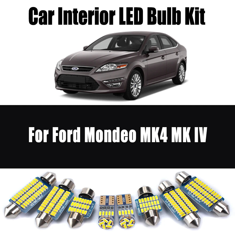 12-Piece LED Interior Light Kit for Ford Mondeo MK4 MK IV Car Lighting Vehicle LED Interior Map Dome Trunk Vanity Mir...