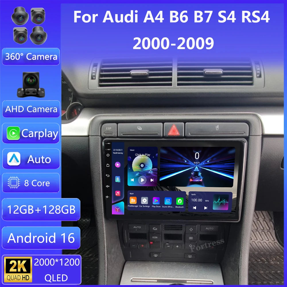 Android 16 For Audi A4 2000-2009 S4 B6 B7 RS4 Seat Exeo RS4 2 Din Car Radio Video Multimed
