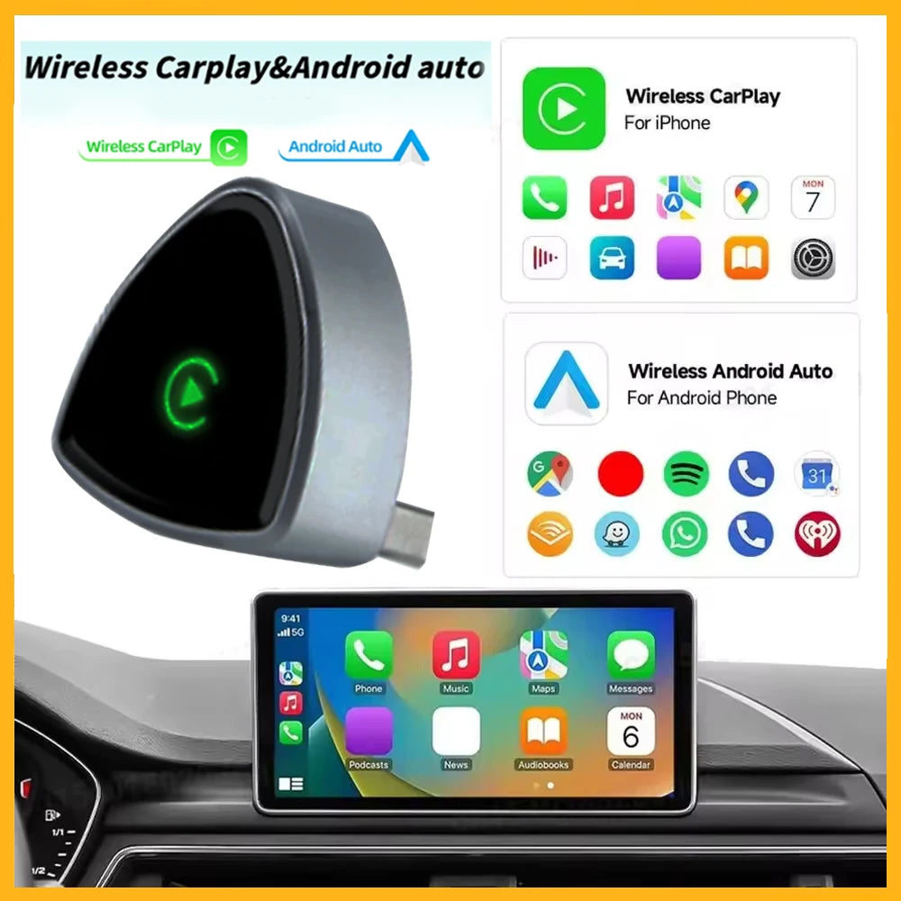 2025 New Wireless CarPlay Android Smart Auto Adapter Hassle-Free Plug&Play Stable BT WiFi