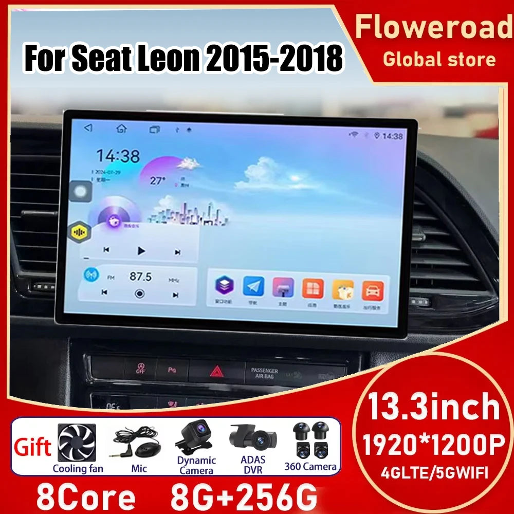 13.3 inch Android 15 For Seat Leon 2015 2016 2017-2018 2K QLED Car Radio Multimedia Video  | AUTOKITSHOP