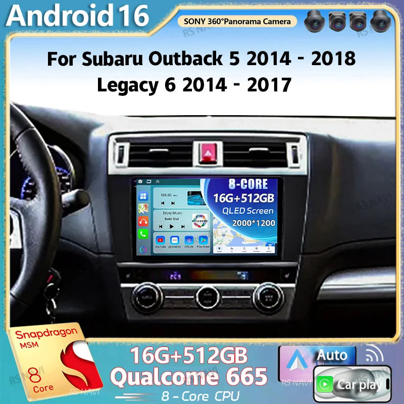Android 16 For Subaru Outback 5 2014 - 2018 Legacy 6 2014 - 2017 2K QLED Stereo Car Radio
